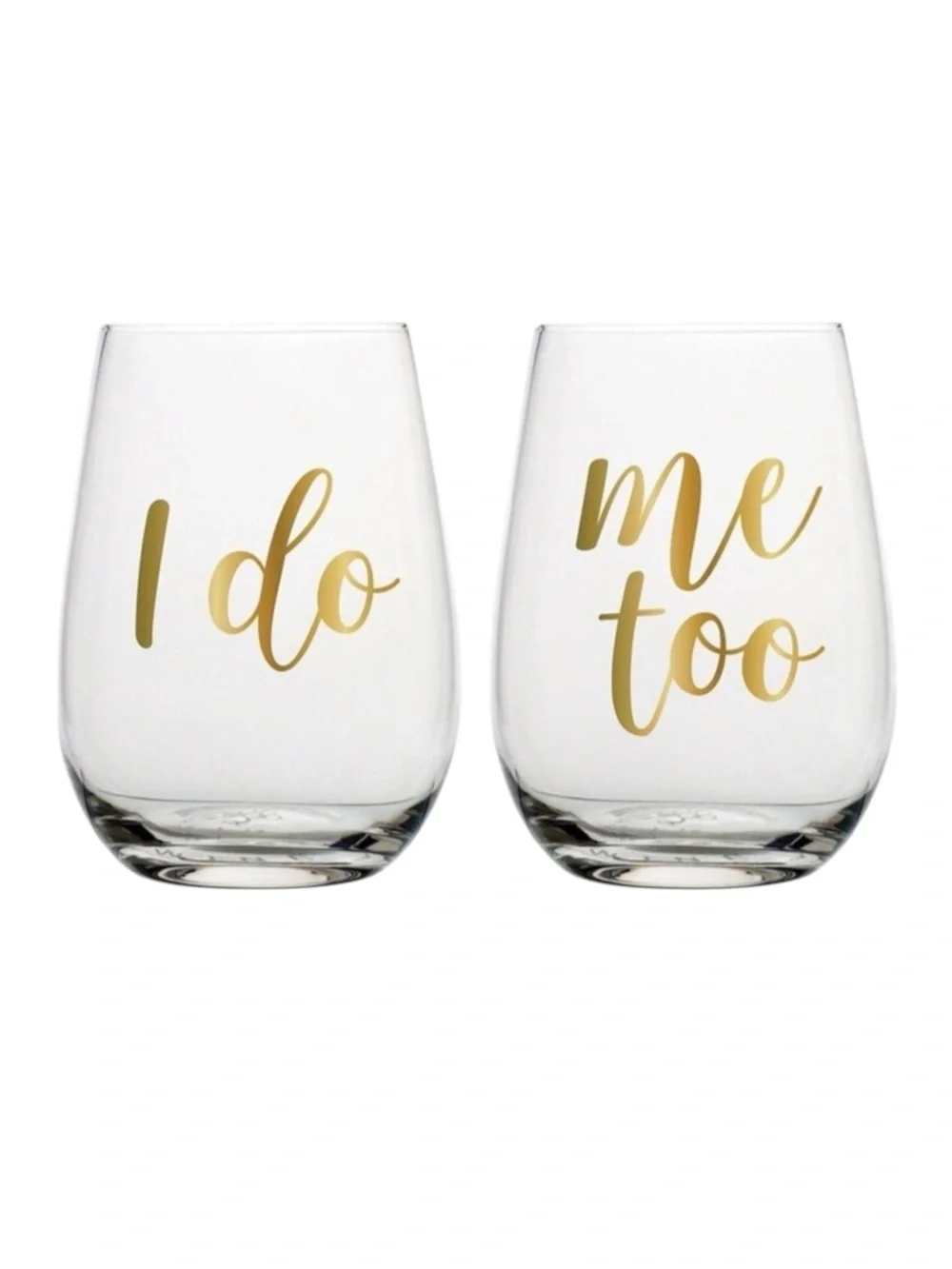 new ✶ I Do + Me Too ✶ Clear Bridal Wine Glass ✶ Set of 2 ✶ Gold Foil Lettering ✶